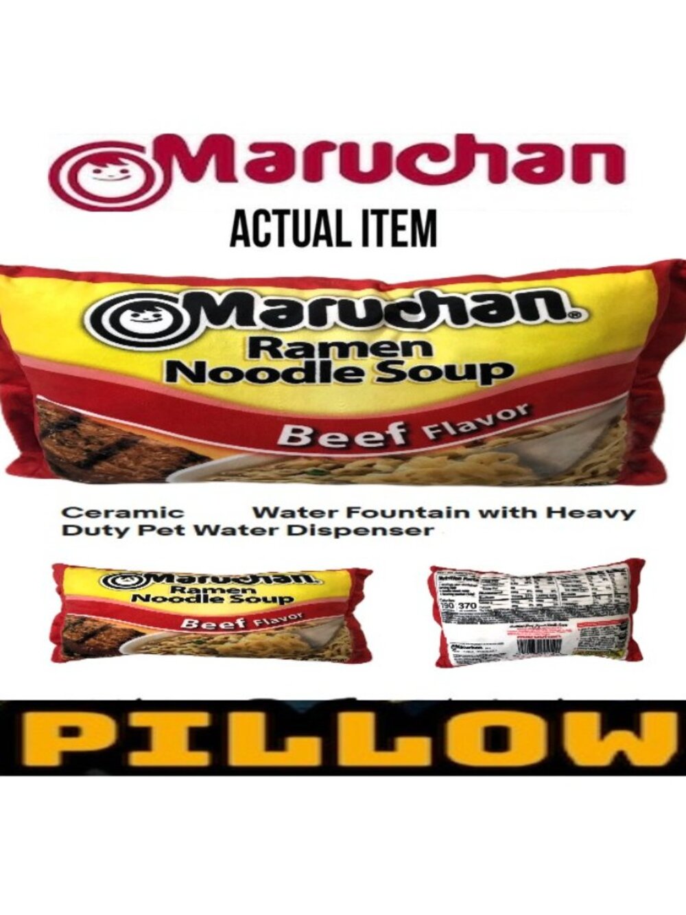 🛑 MARUCHAN ➕ RAMEN NOODLE 🆒 PILLOW Collectible 18" Decorative Beef 💸BUY NOW‼️